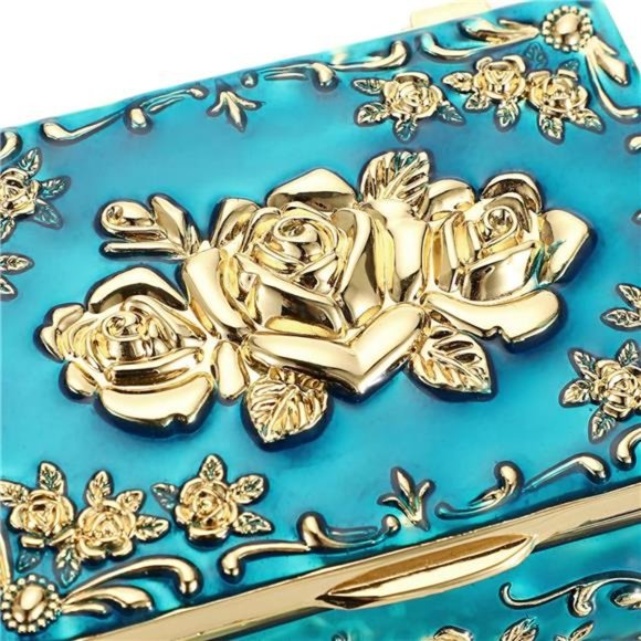 Vintage Metal JewelryBox Small Treasure ChestCase Trinket Organizer Earrings Box - Picture 5 of 7